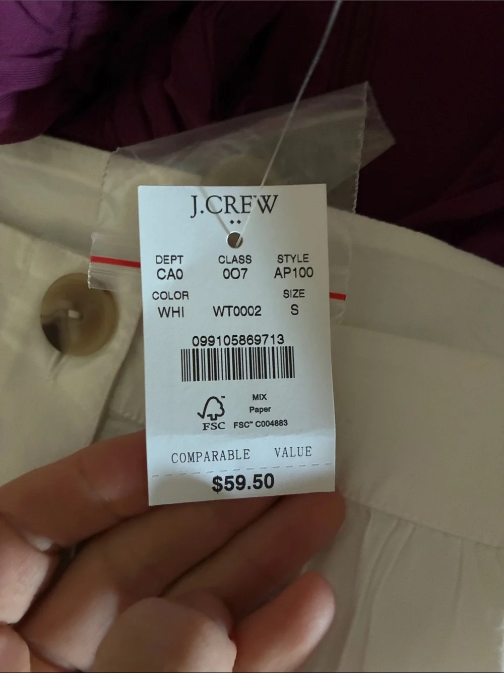 J Crew white shirt size small